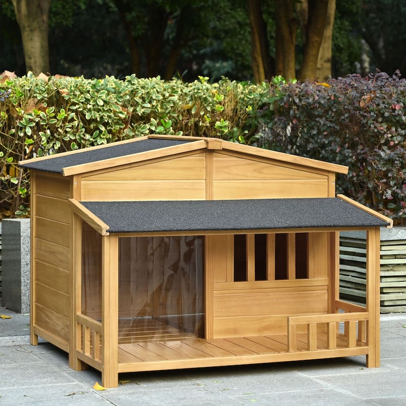 Outdoor Detachable Wooden Elevated Dog House Pet House with Porch, Ventilated, Weatherproof, Suitable for Small and Medium Dogs