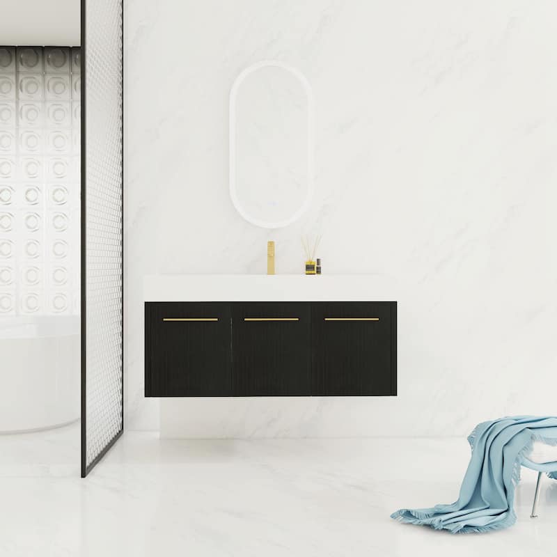 Wall-Mounted Bathroom Vanity with Thick-Edged Resin Basin Sink - With sink - 48'' Black