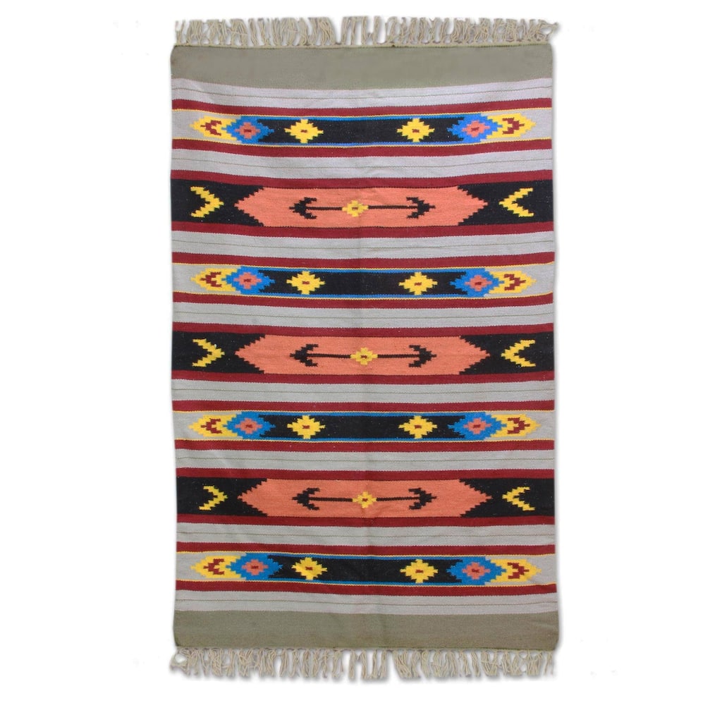 Handmade Colorful Bliss Wool area rug (India ) - Big