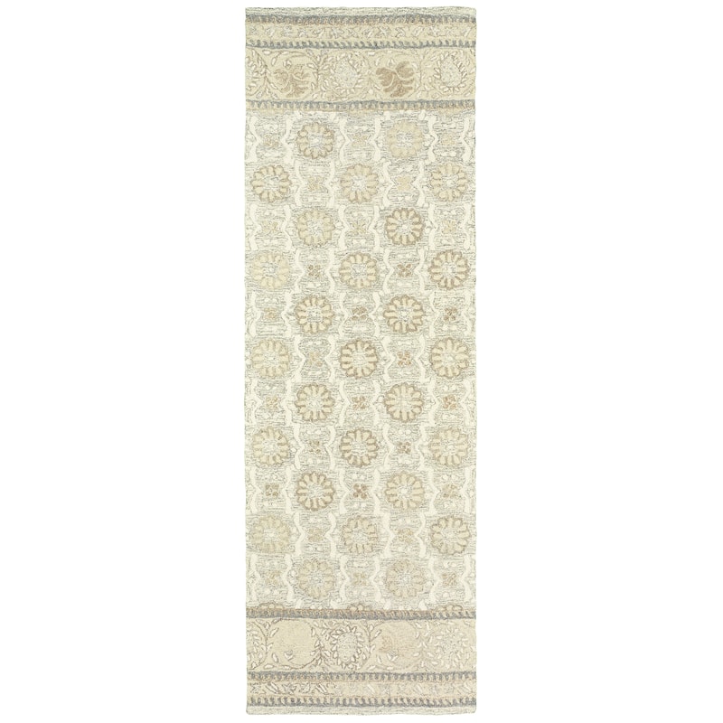 Style Haven Lalemant Blooming Ash/ Sand Handcrafted Wool Area Rug - 2'6" x 8' Runner - Ash/Sand - Runner