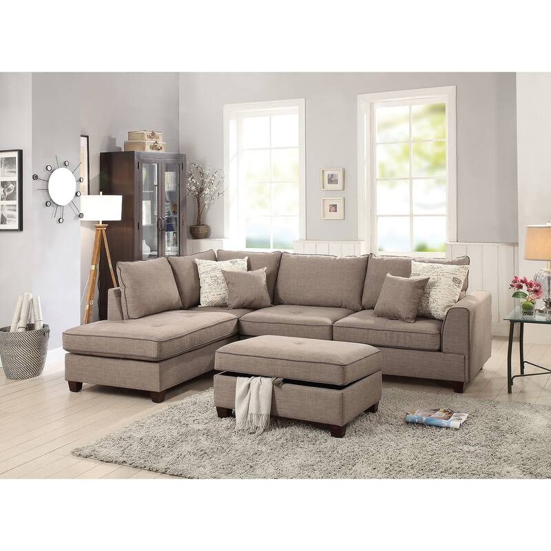 3 Piece Fabric Sectional Sofa - Mocha