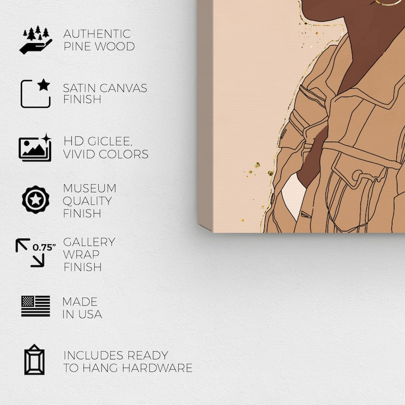 Wynwood Studio Canvas Fashion and Glam Her Tan Jacket Brown and Metallic Gold Glam Wall Art Canvas Print