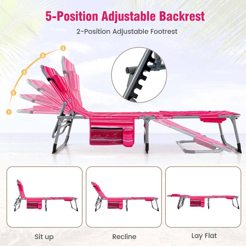 Goplus 2 PCS Outdoor Folding Chaise 5-Position Lounge Chair with - See Details