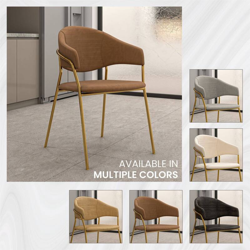 LeisureMod Set of 2 Bella Modern Dining Chair Upholstered in Leather or Velvet & Gold Base for Home Office Kitchen