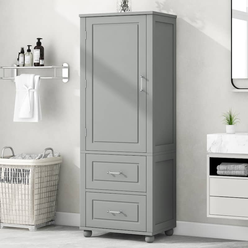 Freestanding Tall Bathroom Cabinet – 2-Drawer Storage with Adjustable Shelf, Painted MDF Finish‌ - Grey