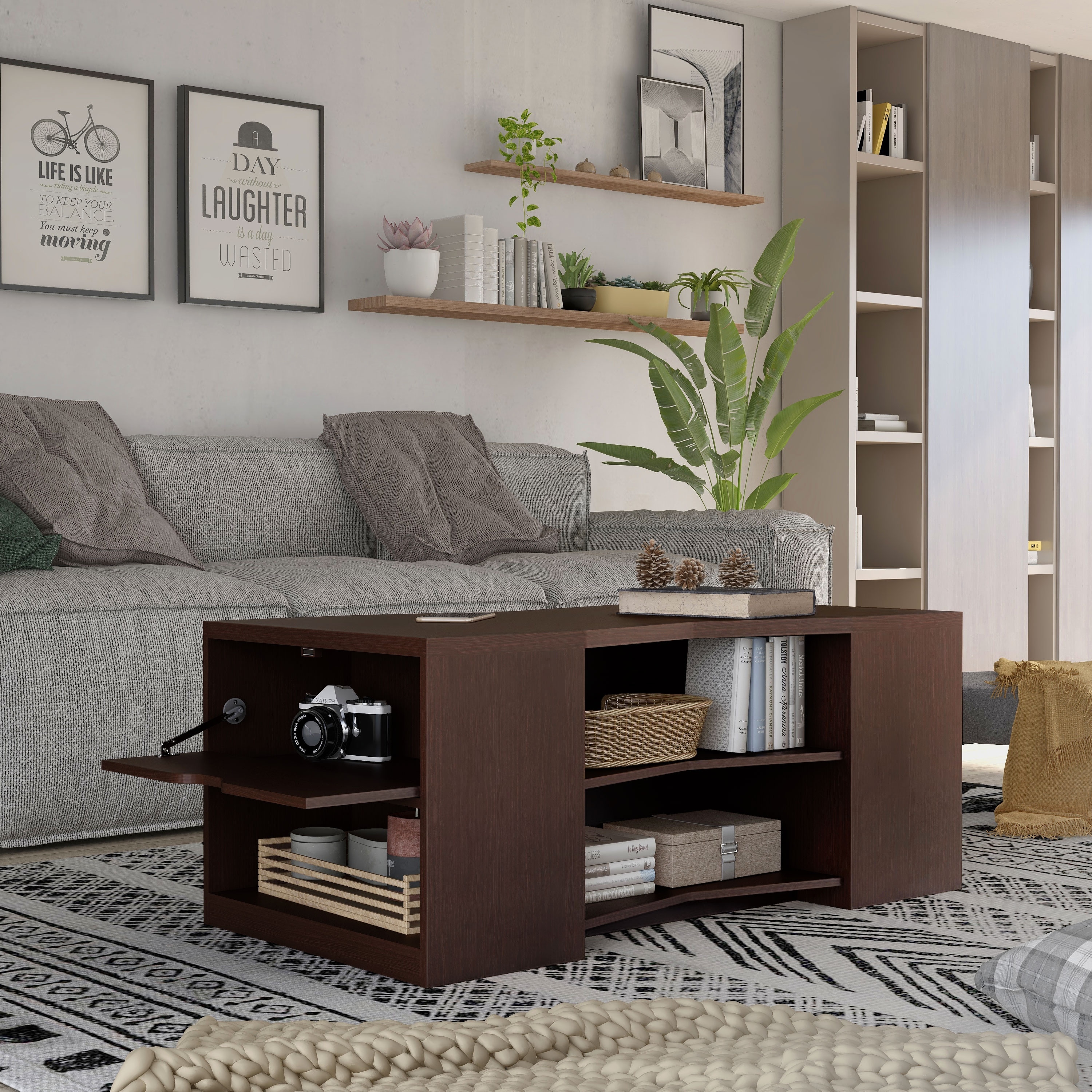 Furniture of America Orem Contemporary Brown 47-inch 6-shelf Coffee Table