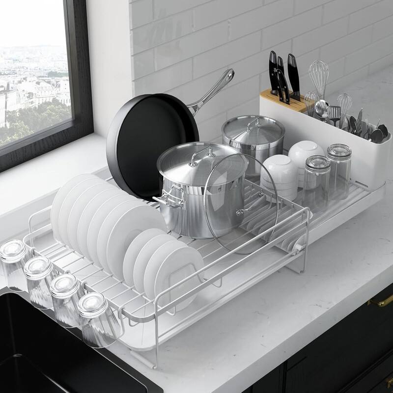 Large Dish Drying Rack - Extendable Dish Rack - White