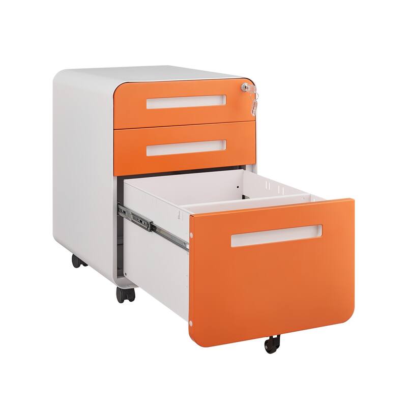 Metal Home Office Storage Cabinet with Pencil Tray & Hanging Bars, 3-Drawer Locking Mobile File Cabinet with Wheels