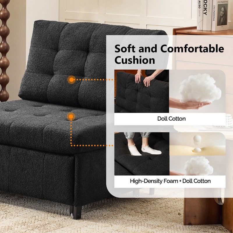 Teddy Fleece Armless Sleeper Chair Sofa Bed Space-Saving Pull-Out Chair Bed For Small Spaces