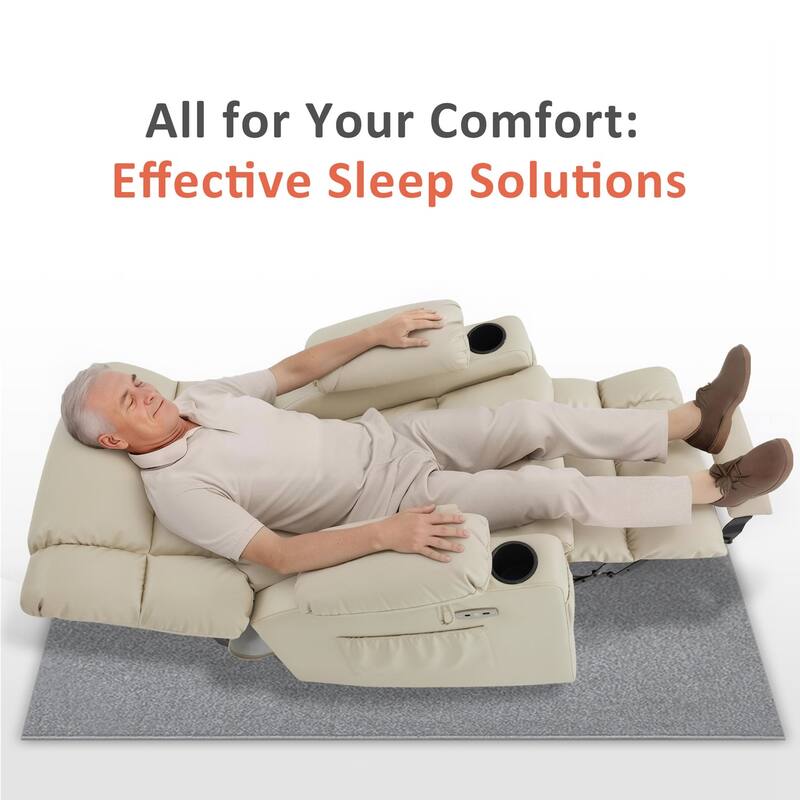 MCombo Medium Dual Motor Power Lift Recliner Chair Infinite Position, Massage and Heat, Extended Footrest, Faux Leather 7890