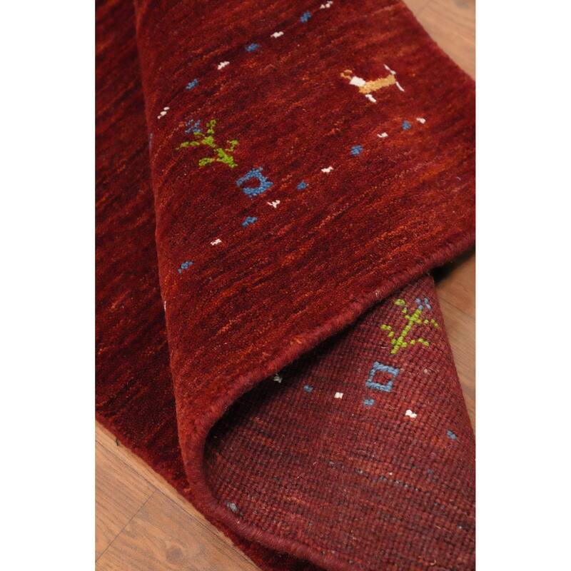 Hand Knotted Oriental 100% Wool Carpet Tribal Animal Pictorial Oranges & Rust Gabbeh Area Rug - 4' 11'' X 2' 7''