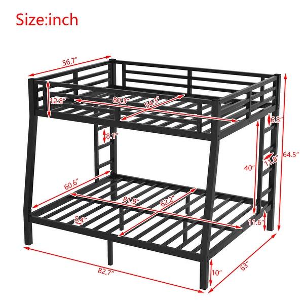 Black Full XL over Queen Size Metal Bunk Bed with Space-Saving Design and Ladder