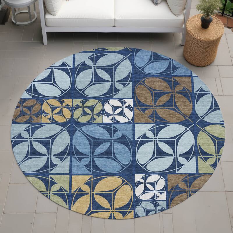 Machine Washable Indoor/ Outdoor Patch Lupton Chantille Rug - Navy - 8' x 8'