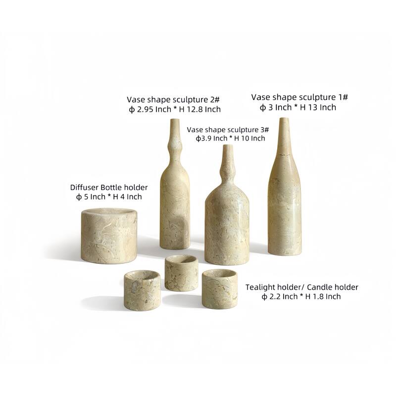 Roomfitters Natural Marble Living Room Accessories Set, Luxury 7-Piece Stone Decor Collection