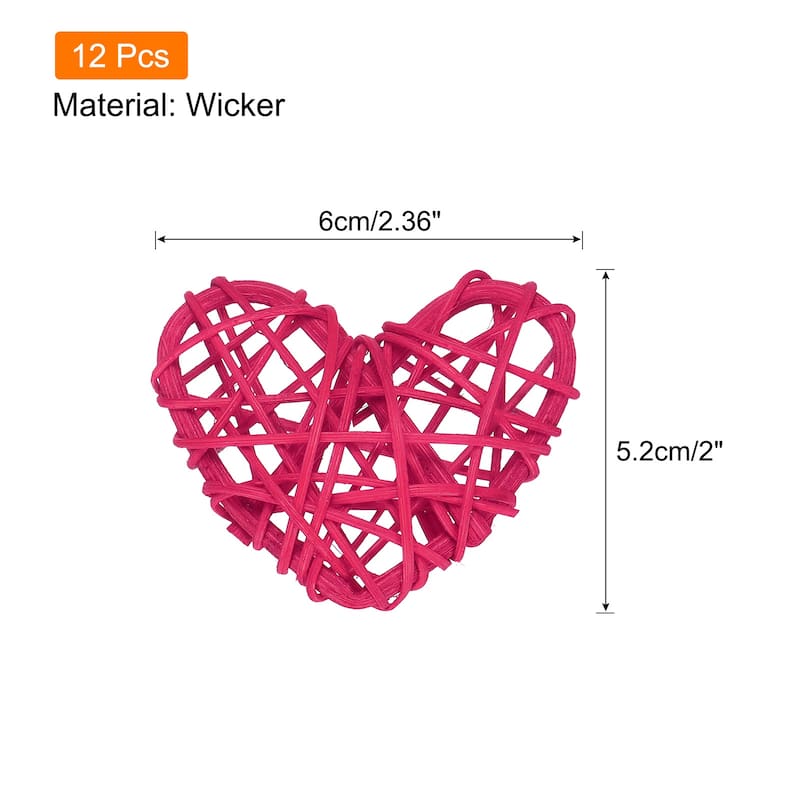 12Pcs Heart Rattan Ball Vase Filler Home Decoration 2.36 in - Rose