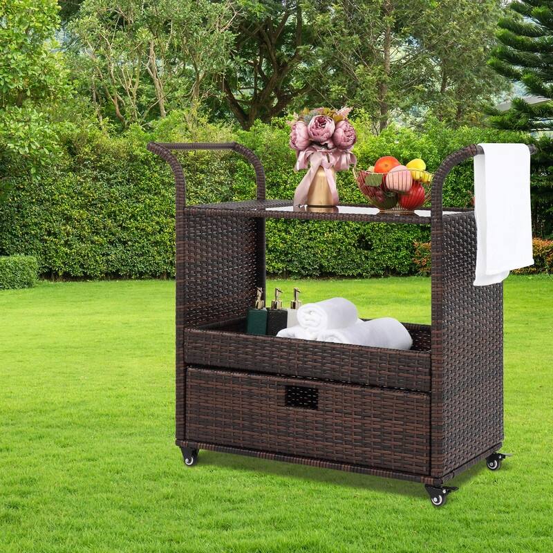 Outdoor Wicker Bar Cart