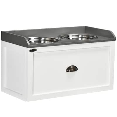 Dog Feeding Station with Storage Drawer, Dog Food Storage Cabinet with 2 Removable Elevated Dog Bowls for Large Sized Dogs