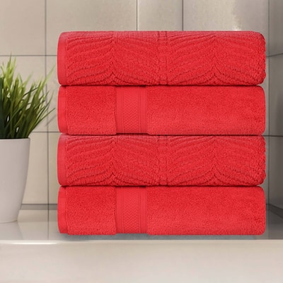 Superior Chevron Zero Twist Solid and Jacquard Cotton Bath Towel Set of 4
