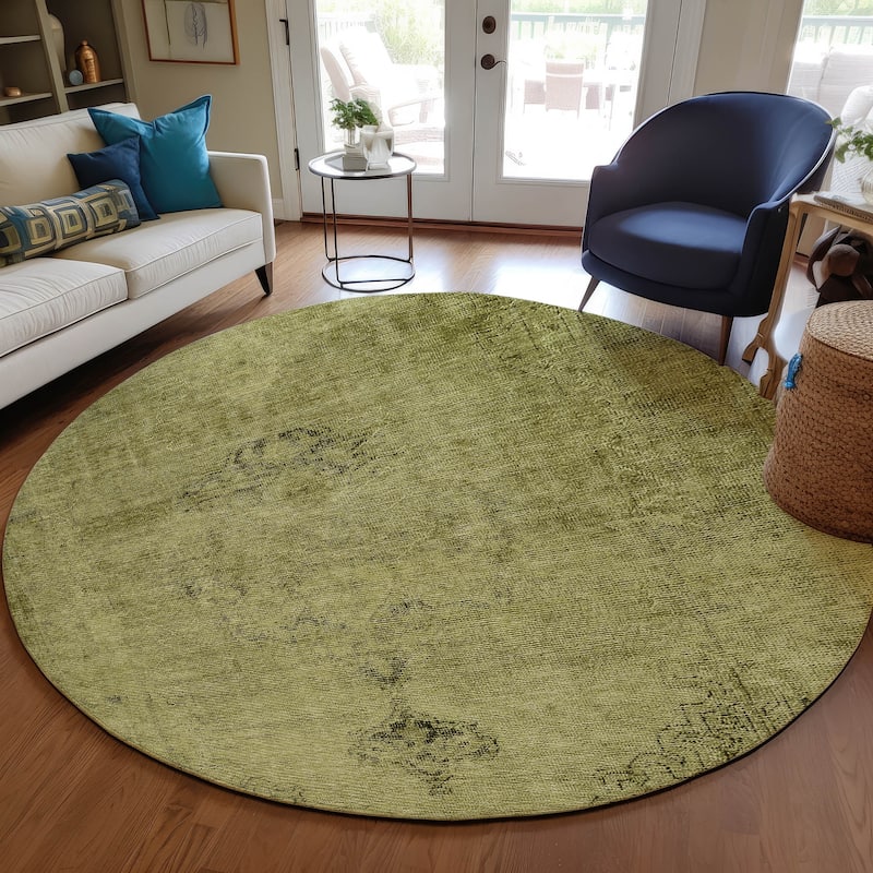 Machine Washable Indoor/ Outdoor Chantille Traditional Vintage Rug - Khaki - 8' x 8'