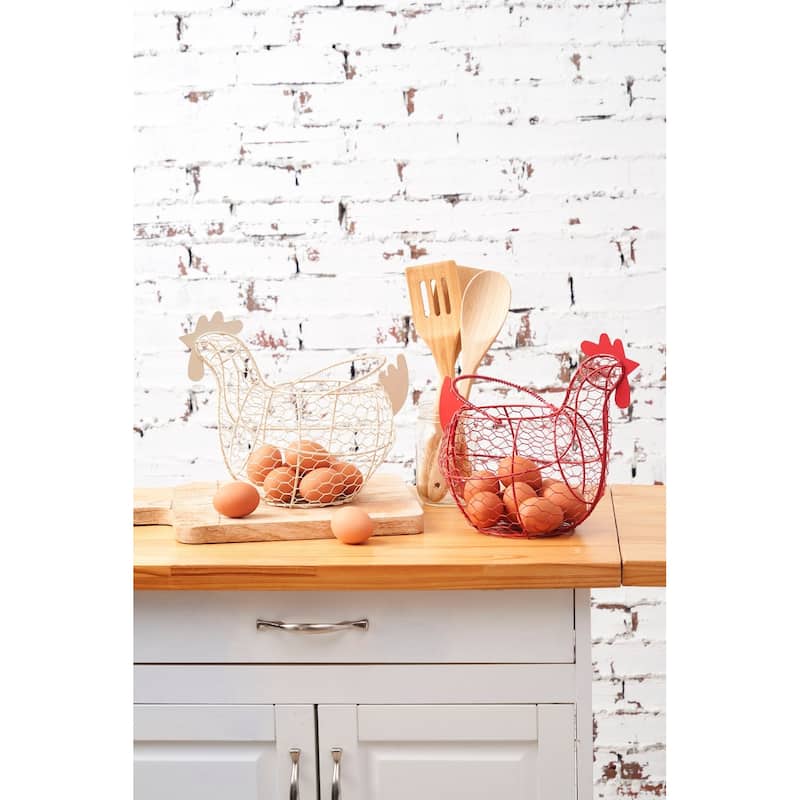 11.5 Antique White Farmhouse Vintage Chicken Egg Wire Basket with Handle for Kitchen Living Room Home Decor Storage Collecting