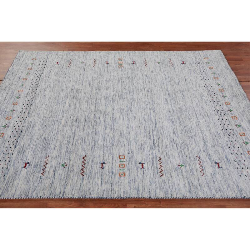 Hand Knotted Oriental 100% Wool Carpet Tribal Animal Pictorial Beige & Ivories Gabbeh Area Rug - 6' 9'' X 5' 2''