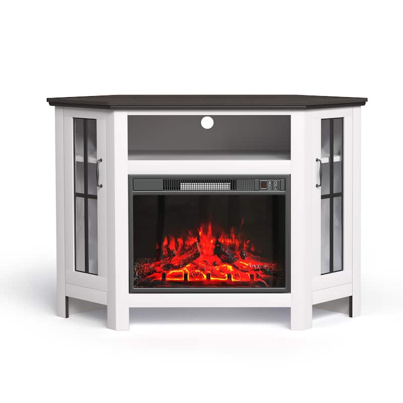 Walnut Corner Fireplace TV Stand Cabinet with 23" Electric Fireplace, Accommodates TVs up to 55", Remote Control Included
