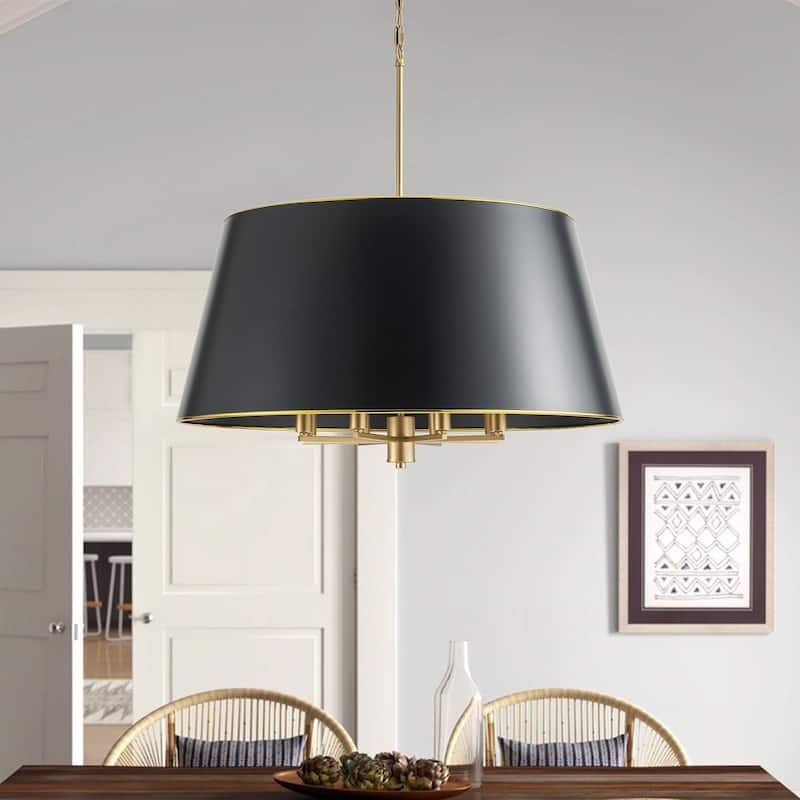 Brushed Gold 8-Light Pendant Light Fixture with Black PVC Lampshade