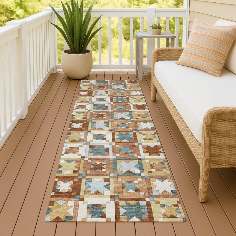Machine Washable Indoor/ Outdoor Global Goddard Chantille Rug - Paprika - 2'3" x 7'6"