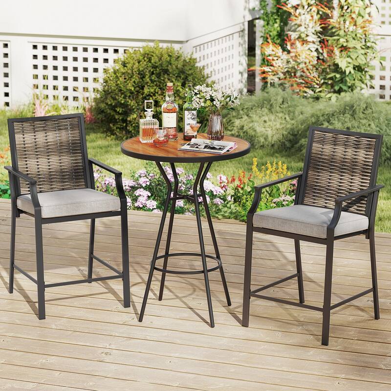 Gymax Patio Bar Stools Set of 4 w/ Armrest Fabric Seat & Heavy-Duty