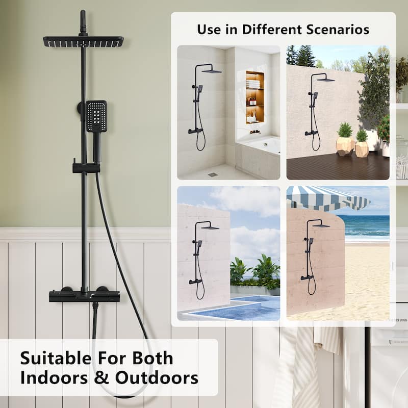 3-Spray Patterns Tub and Wall Mount Thermostatic Rain Shower Faucet with Handheld Shower Head Combo - 11.4" x 7.5"