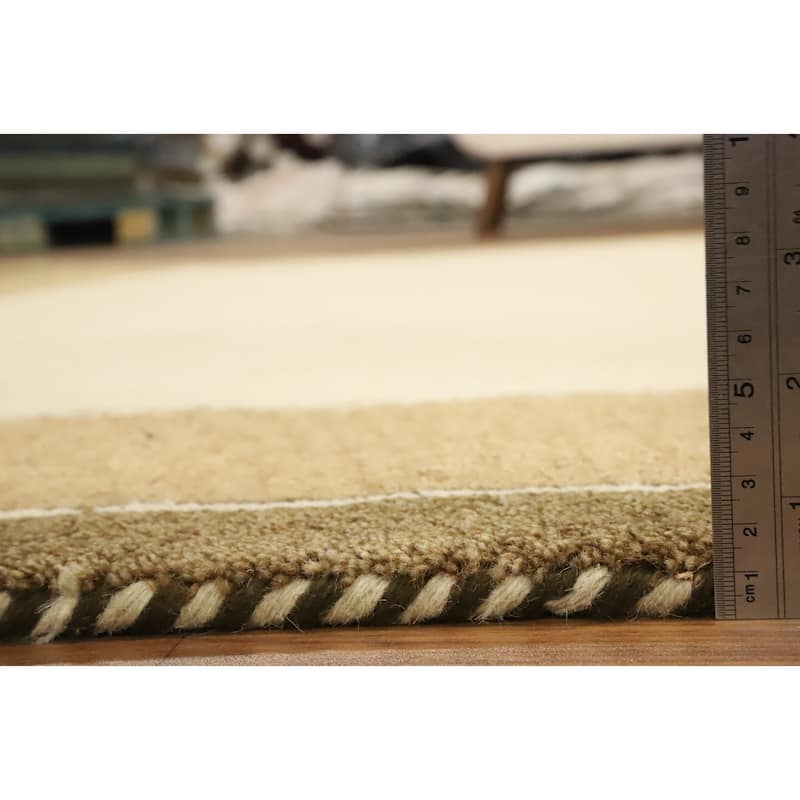 Hand Knotted Oriental 100% Wool Carpet Modern Geometric Beige & Ivories Gabbeh Area Rug - 11' 6'' X 8' 3''