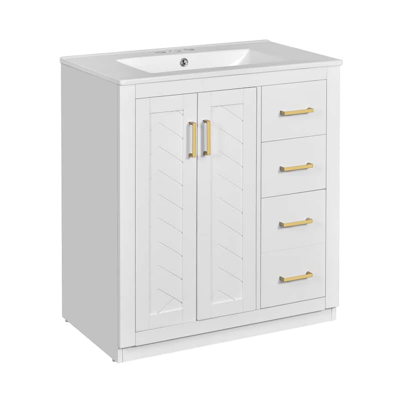 30''Bathroom Vanity With Ceramic Sink Combo,Solid Wood Frame Storage Cabinet,Set With 3 Drawers& Soft Closing Doors