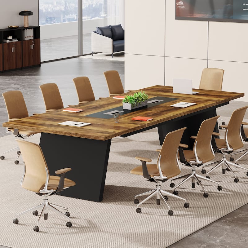 8ft Conference Table, Modern Office Meeting Room Table - Wood Black