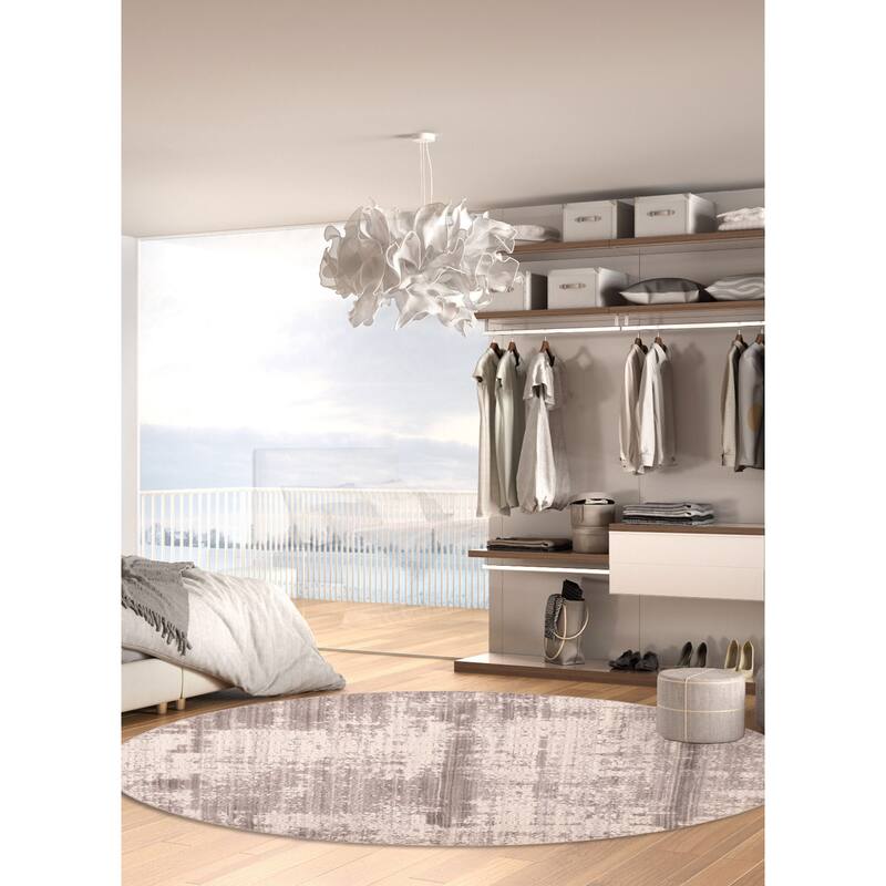 ECARPETGALLERY Hand Loomed Elysian Dark Grey Wool Rug - 6'0 x 6'0