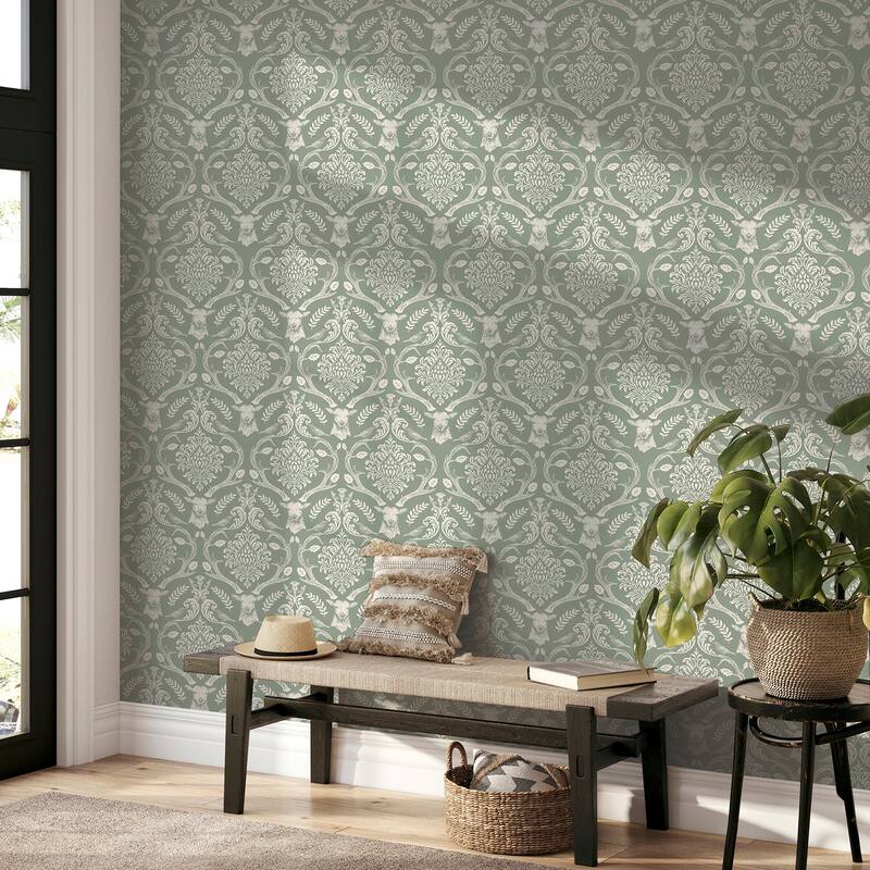 Arthouse Wickham Green Stag Damask Wallpaper