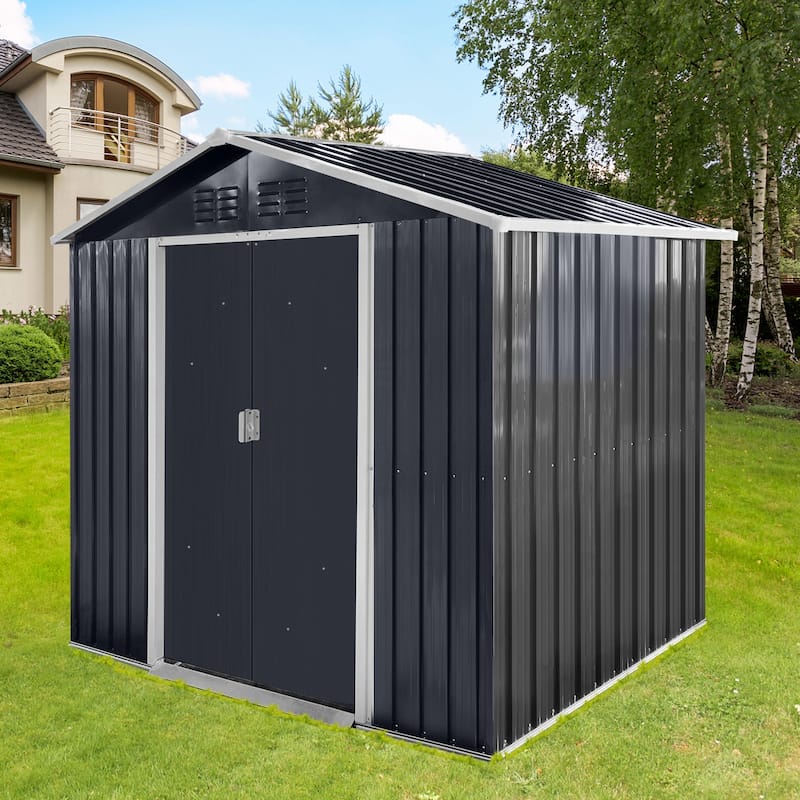 Metal Garden Shed Storage Shed with Sliding Lockable Door Tool Shed, Weather-Resistant, Punch Vents for Backyard - Grey