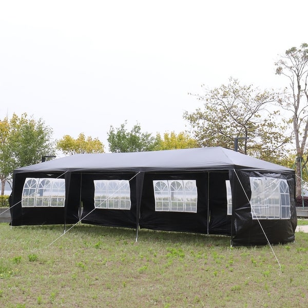 10'x30' Outdoor Party Tent with 8 Removable Sidewalls, Waterproof Canopy Patio Wedding Gazebo, Black - N/A