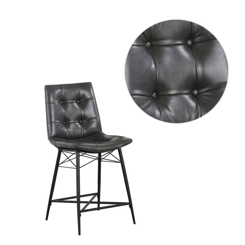 Tufted Counter Stool with Metal Legs, Set of 2, Gray