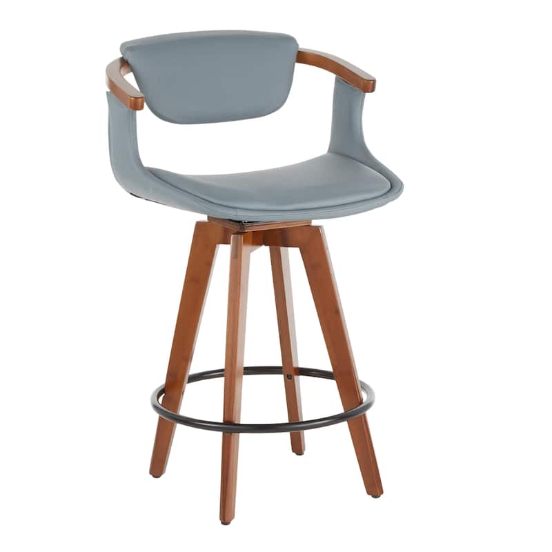 Oracle Mid-Century Modern Counter Stool in Faux Leather & Walnut Wood