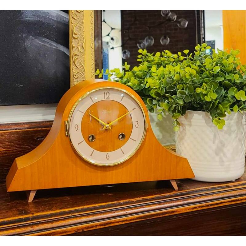 Vintage-Style Mantel Clock - 12" - Cherry Brown