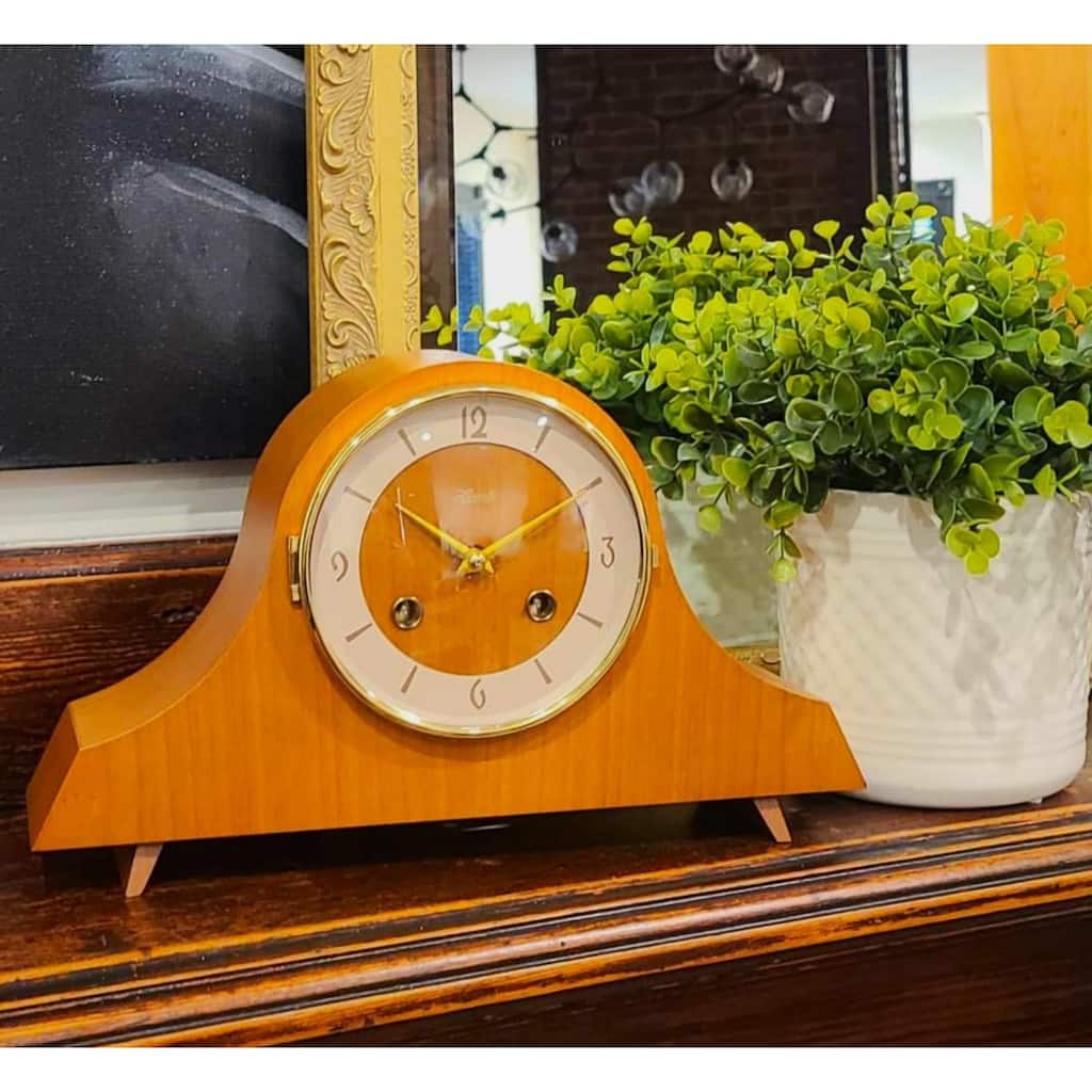 Vintage-Style Mantel Clock - 12" - Cherry Brown