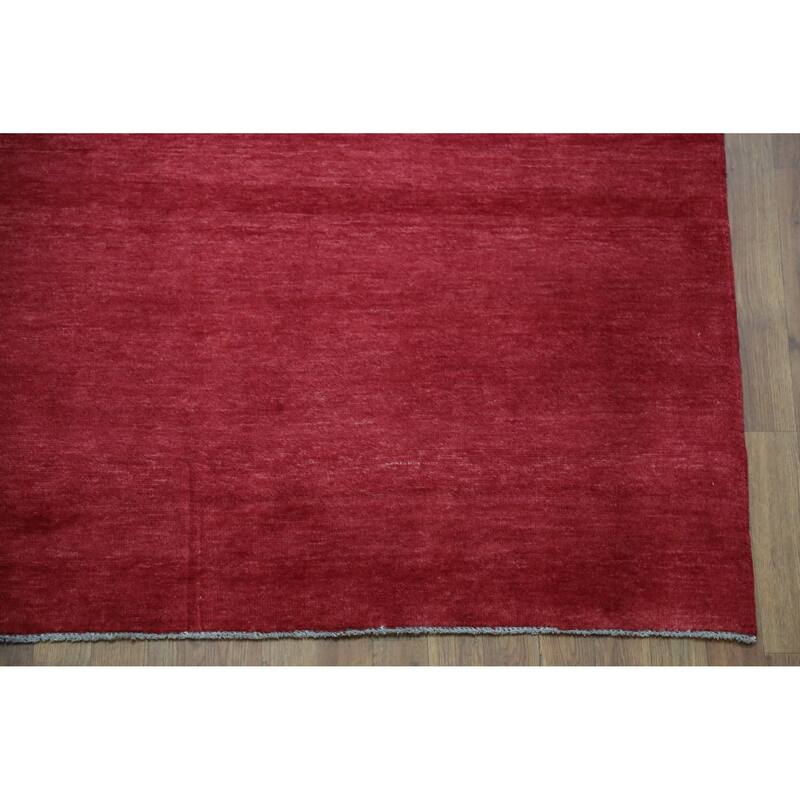 Hand Knotted Oriental 100% Wool Carpet Modern Solid Red Gabbeh Area Rug - 9' 2'' X 6' 1''