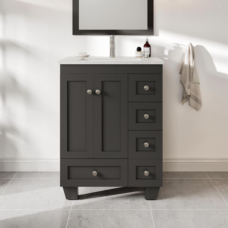 Eviva Happy 24"W Bath Vanity with Carrara Quartz Top - Espresso