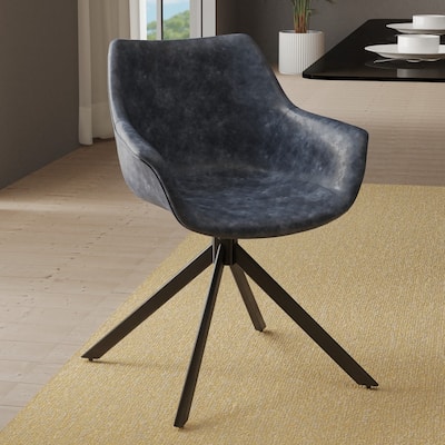 Markley Modern Swivel Dining Chair with Distressed Leather Upholstery, Ergonomic Back, and Black Metal Legs for Home or Office