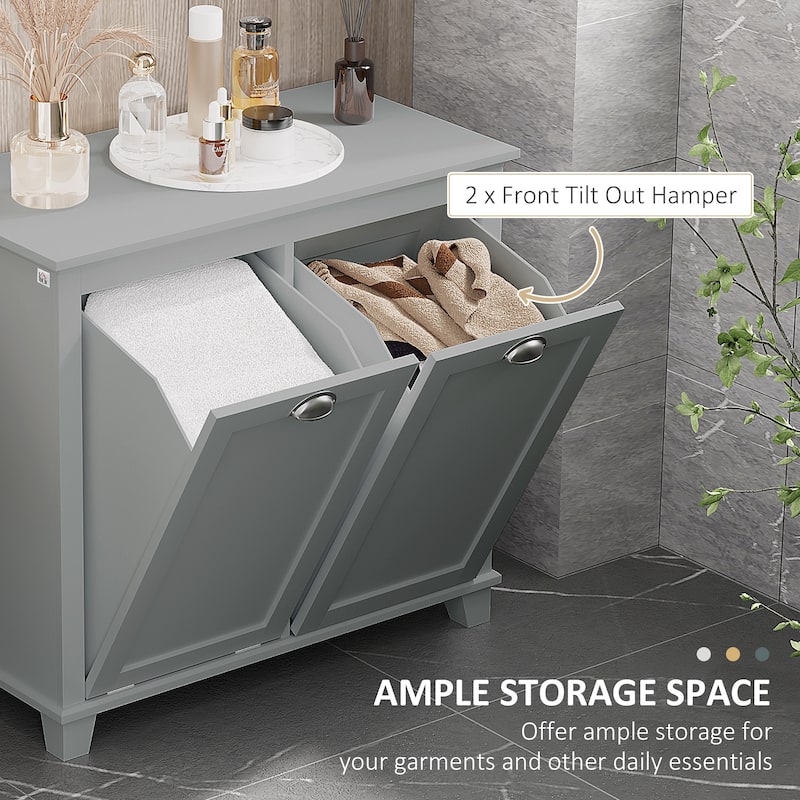 HOMCOM Laundry Room Organization and Storage Cabinet Freestanding Furniture with 2 Tilt Out Hamper Design, White - 30*15.75*27.5
