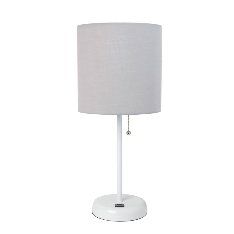 White Stick Lamp with USB charging port and Fabric Shade - Gray-White - Without Bulb