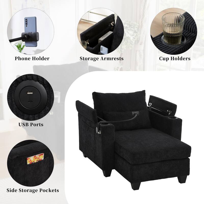 Corduroy Sofa Bed with USB Port