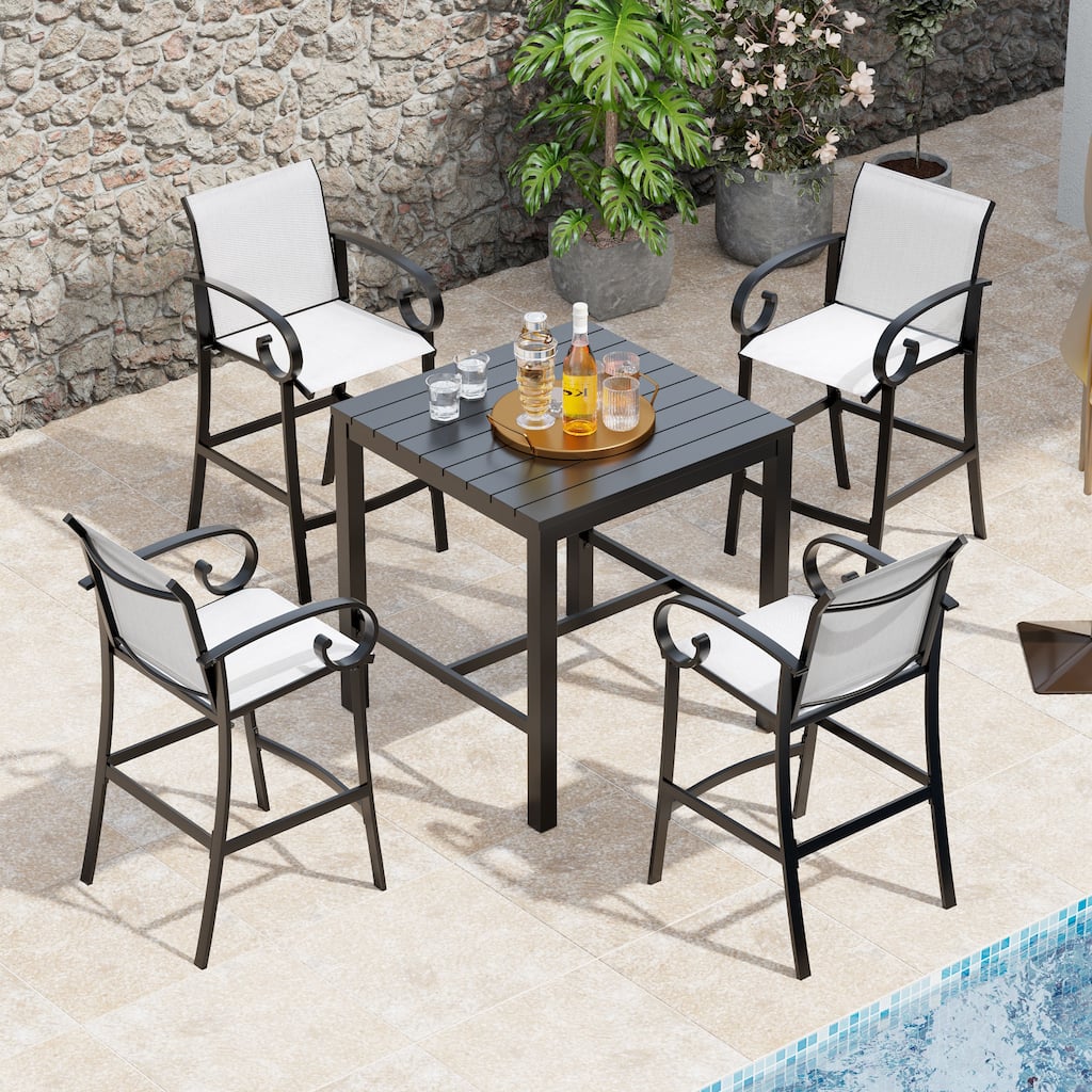 Outdoor Patio Aluminum BarStools Dining Armrest Chairs with Sunbrella Fabric