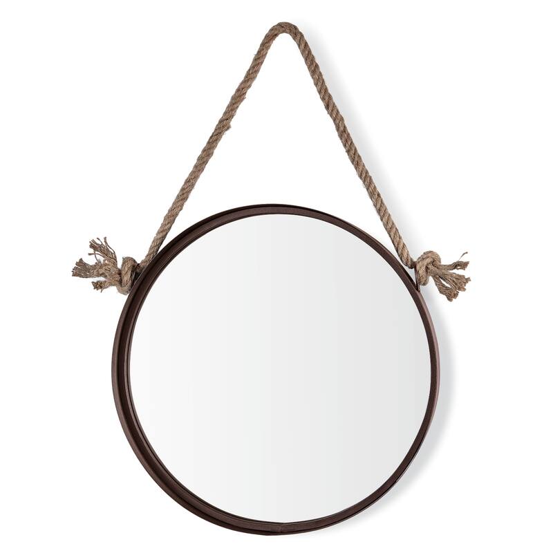 Rustic Style Iron Framed Round Wall Mirror with Rope - 30" - Brown