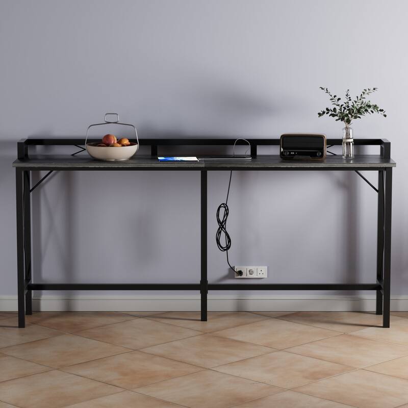 Javlergo Extra Long Console/Sofa Table with Charging Station&Power Outlet, Charcoal Grey
